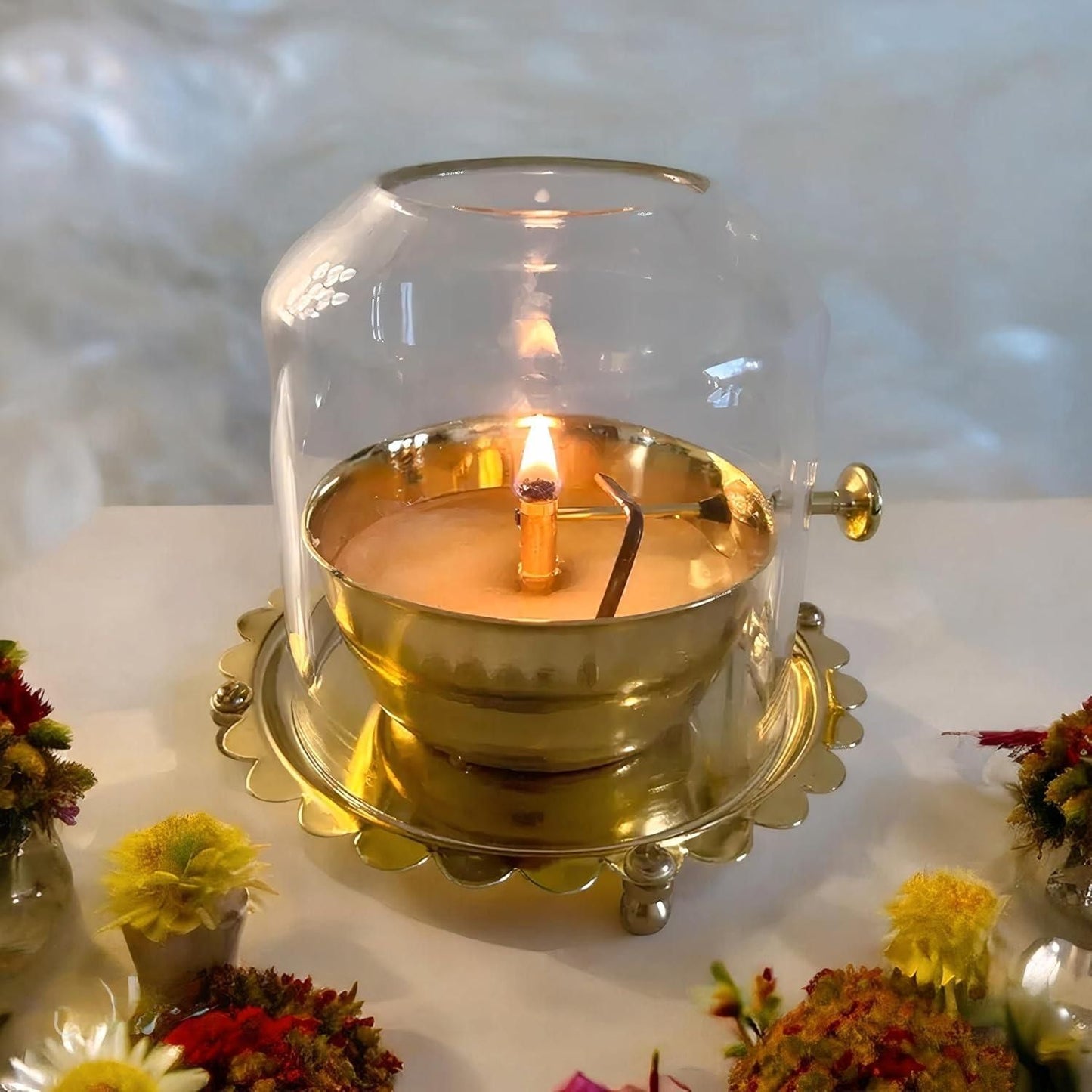 Golden Brass Akhand Jyot Diya – Eternal Flame Diya for Puja | Bonzizo